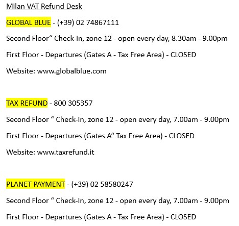 milan vat address